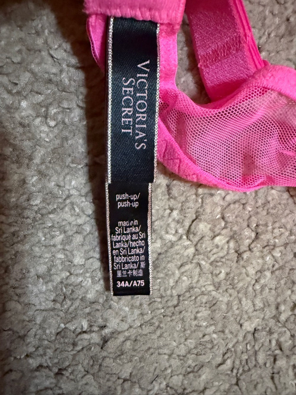 Victoria's Secret Pink Lace Push-Up Bra- Heart Rhinestones on wide Strap- 34A - Picture 5 of 7
